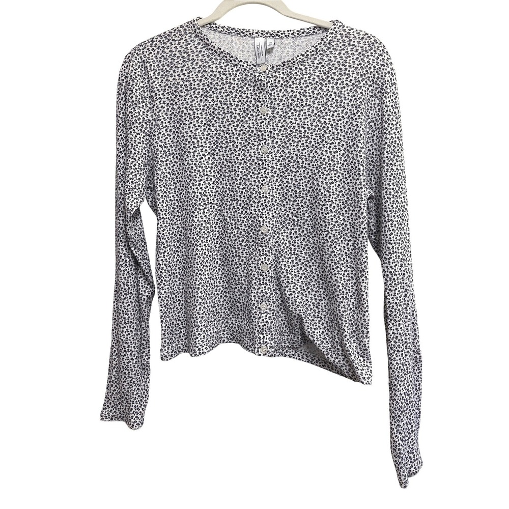 & Other Stories Paris Atelier Prairie Floral Cream Blue Cardigan Cotton Knit L